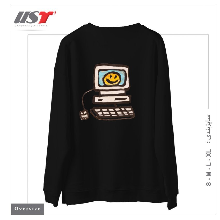 طرح COMPUTER LOVE سوییشرت اورسایزرنگ مشکی
