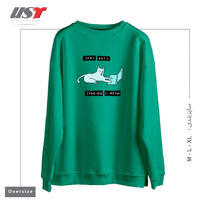 طرح E-MEOW سوییشرت اورسایزرنگ سبز سدری