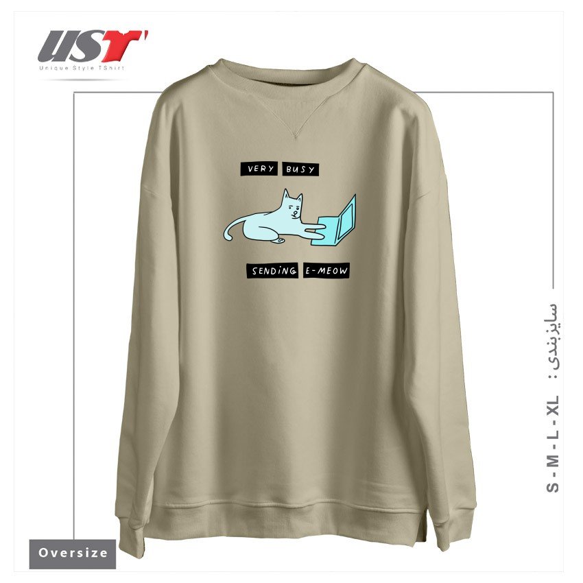 طرح E-MEOW سوییشرت اورسایزرنگ نخودی