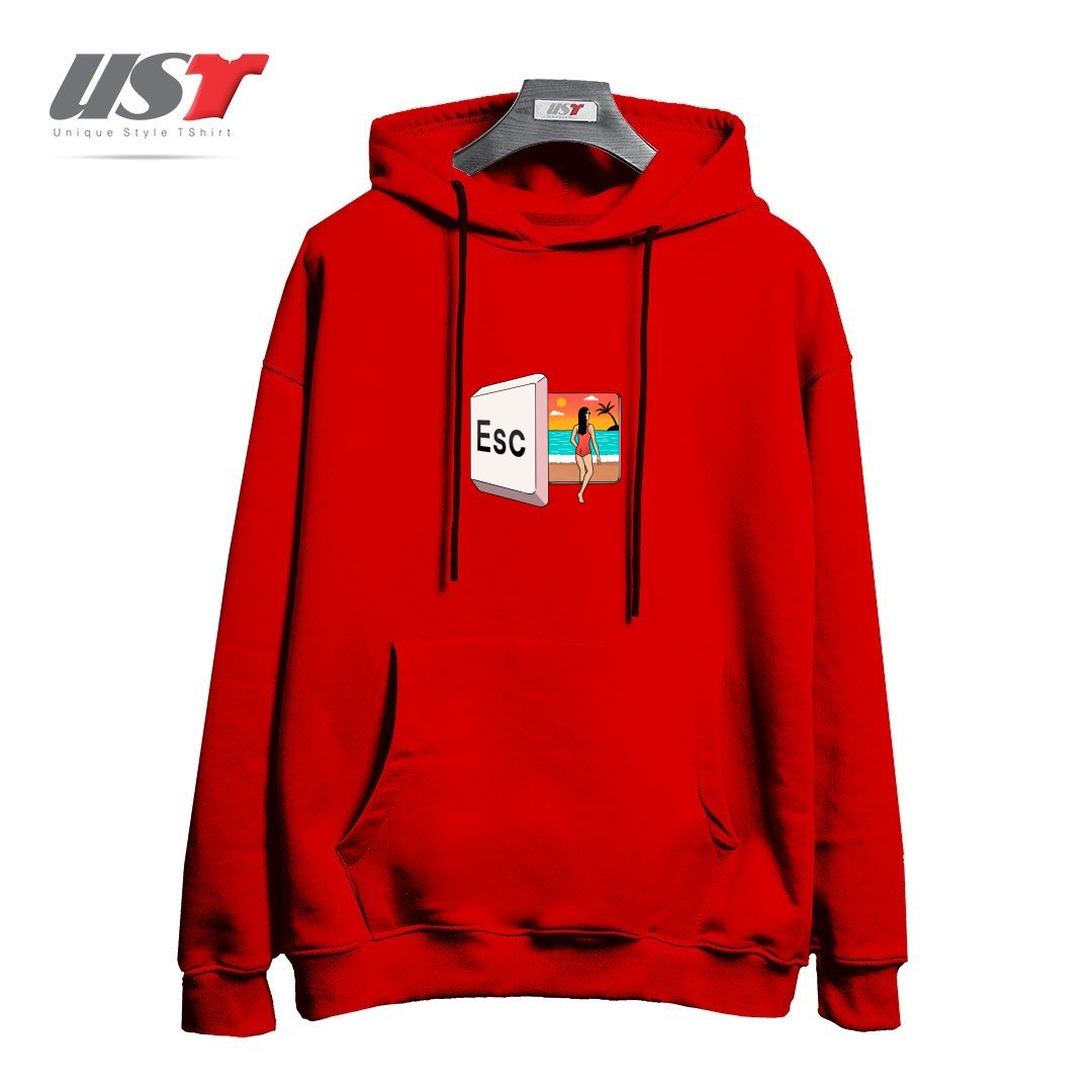 طرح ESCAPE TO THE BEACH هودی اورسایزرنگ قرمز