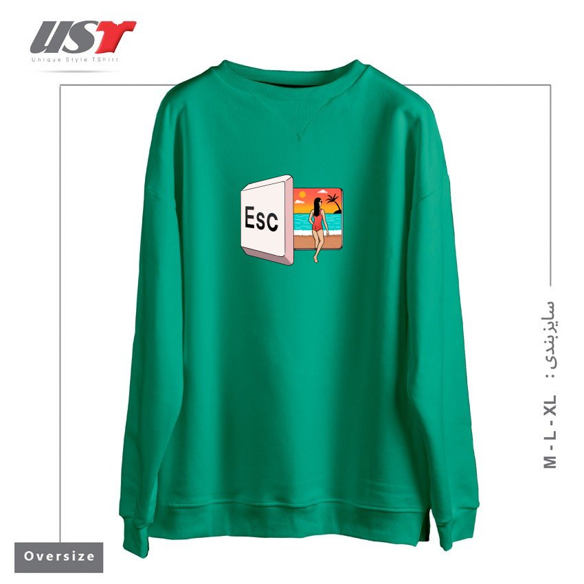 طرح ESCAPE TO THE BEACH سوییشرت اورسایزرنگ سبز سدری