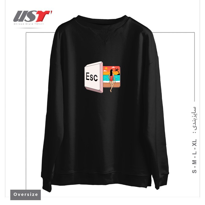 طرح ESCAPE TO THE BEACH سوییشرت اورسایزرنگ مشکی