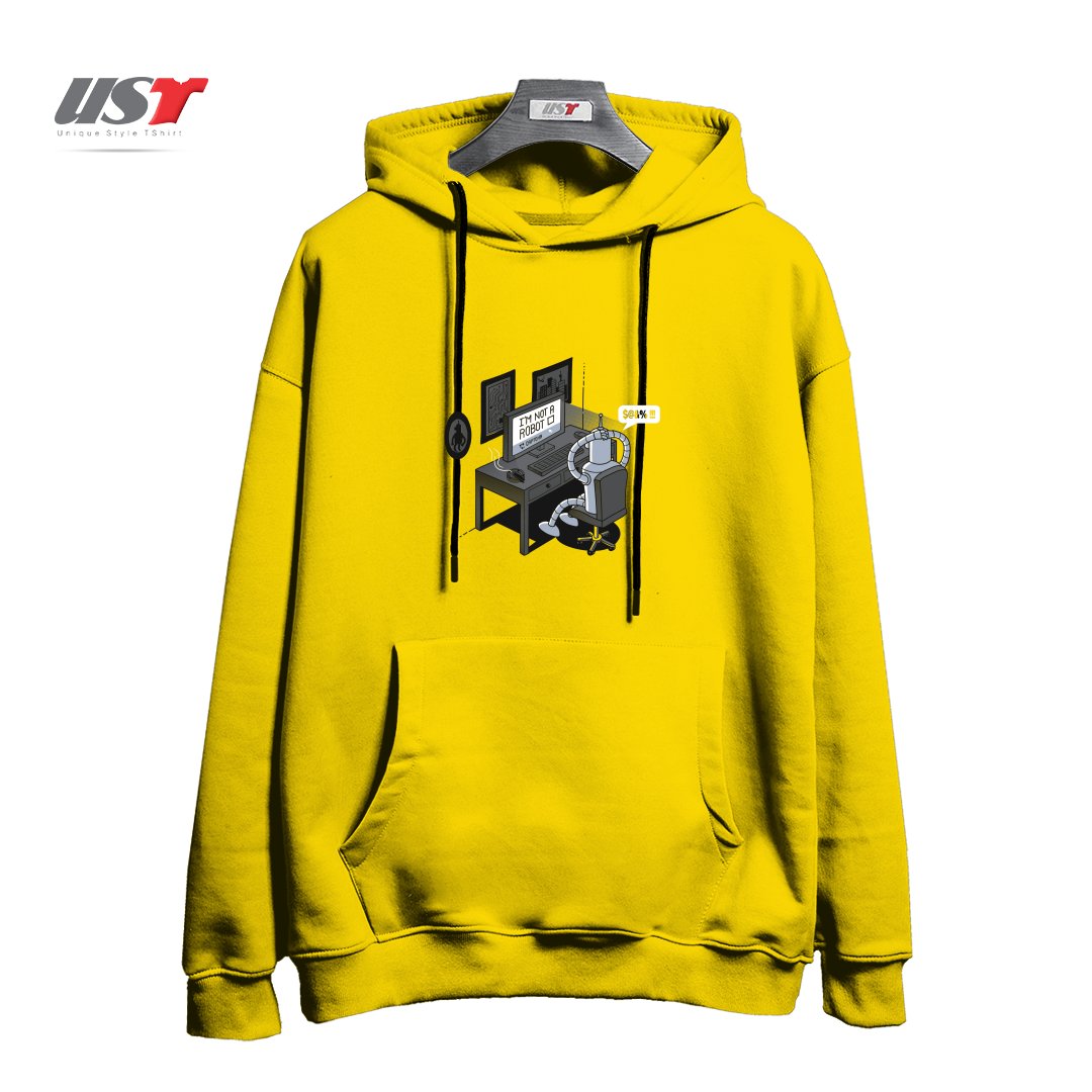 طرح I'M NOT A ROBOT2151651465 هودی اورسایزرنگ زرد