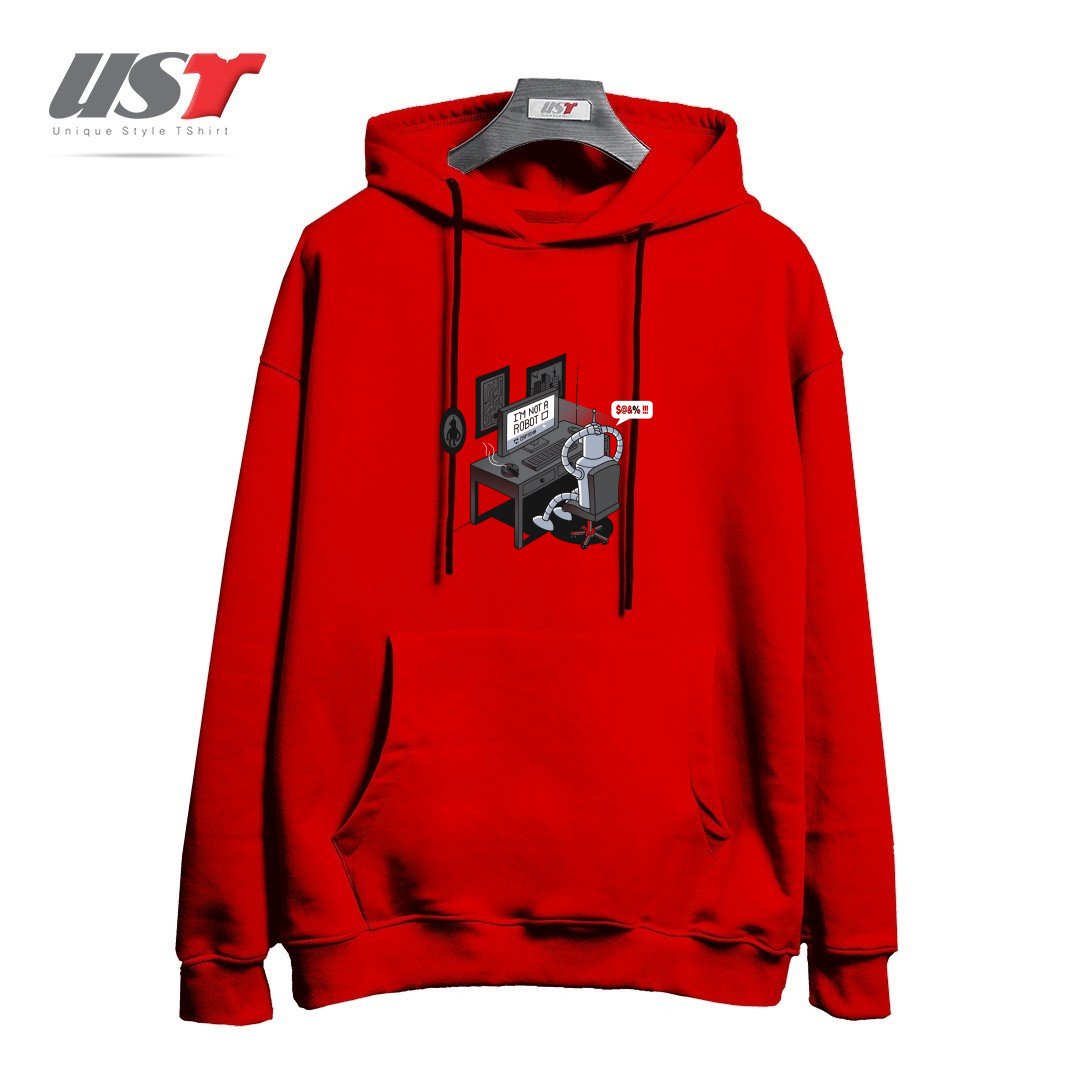 طرح I'M NOT A ROBOT2151651465 هودی اورسایزرنگ قرمز