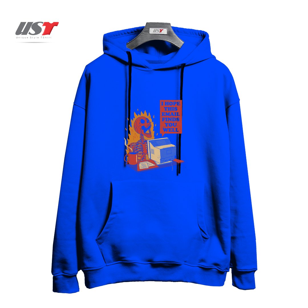 طرح YOU GOT MAIL هودی اورسایزرنگ آبی شالی