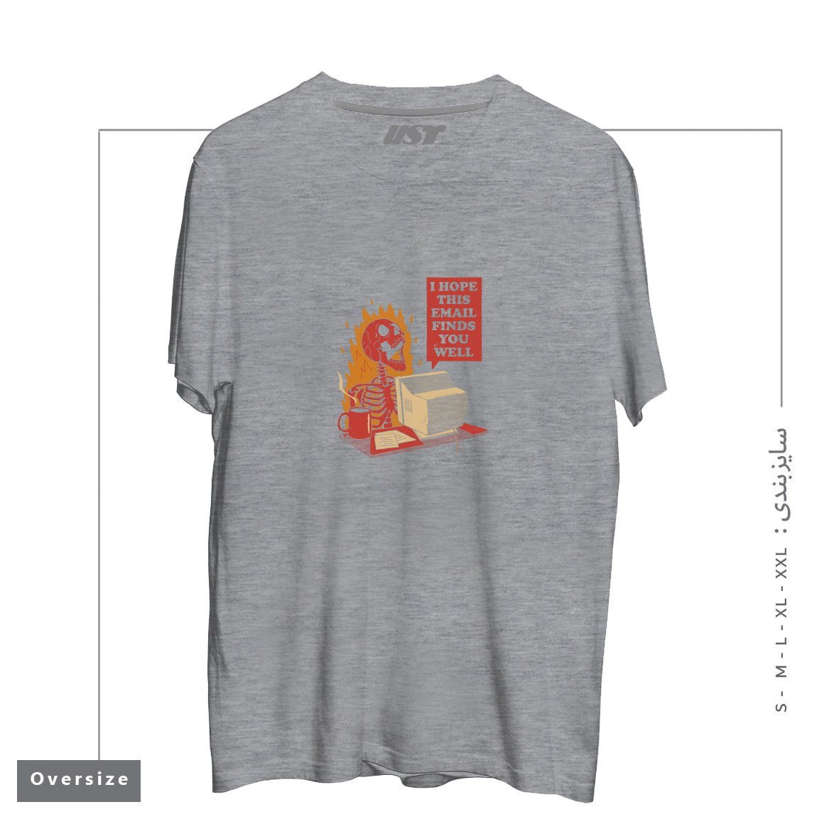 طرح YOU GOT MAIL تیشرت اورسایزرنگ طوسی ملانژ