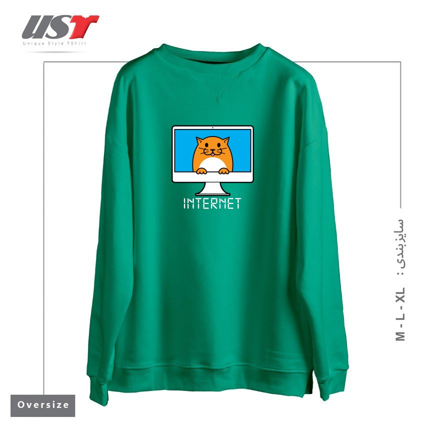 طرح INTERNET - DARK سوییشرت اورسایزرنگ سبز سدری