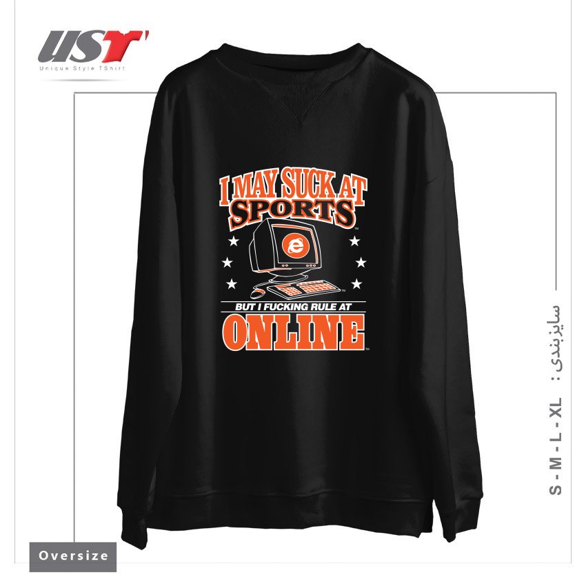 طرح INTERNET CHAMPION سوییشرت اورسایزرنگ مشکی