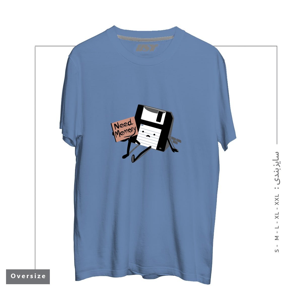 طرح NEED MEMORY تیشرت اورسایزرنگ آبی نفتی