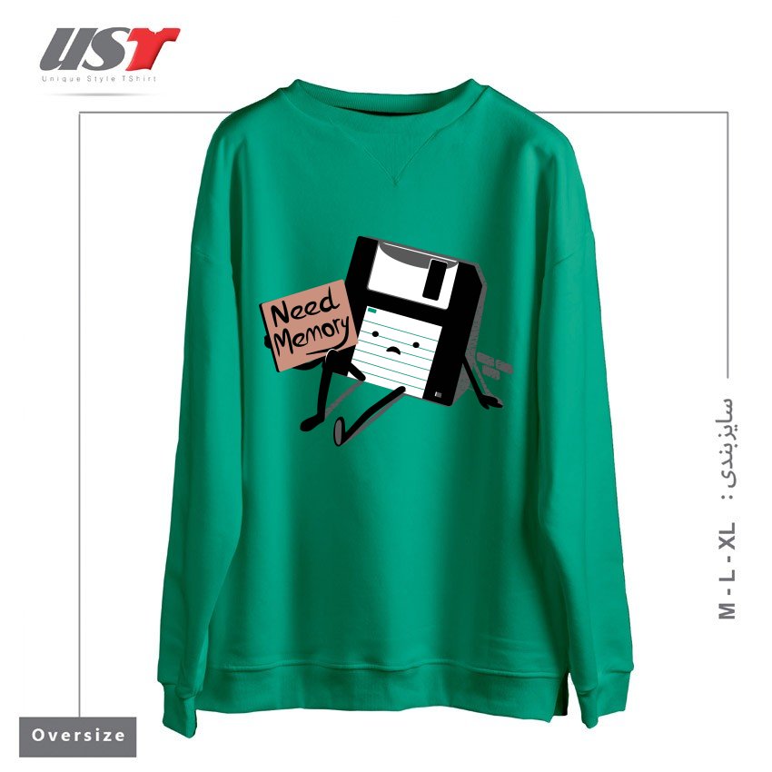 طرح NEED MEMORY سوییشرت اورسایزرنگ سبز سدری