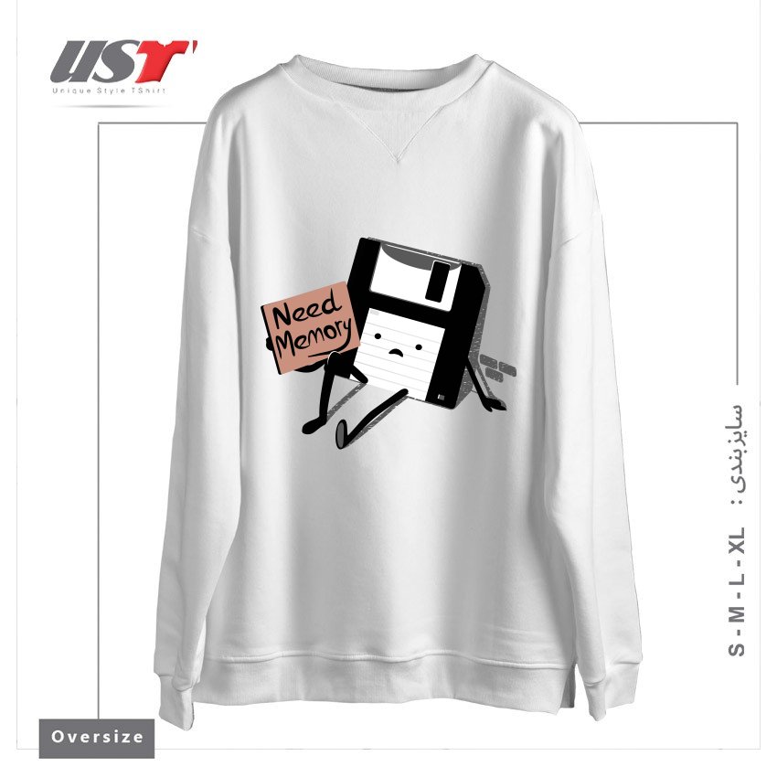 طرح NEED MEMORY سوییشرت اورسایزرنگ سفید
