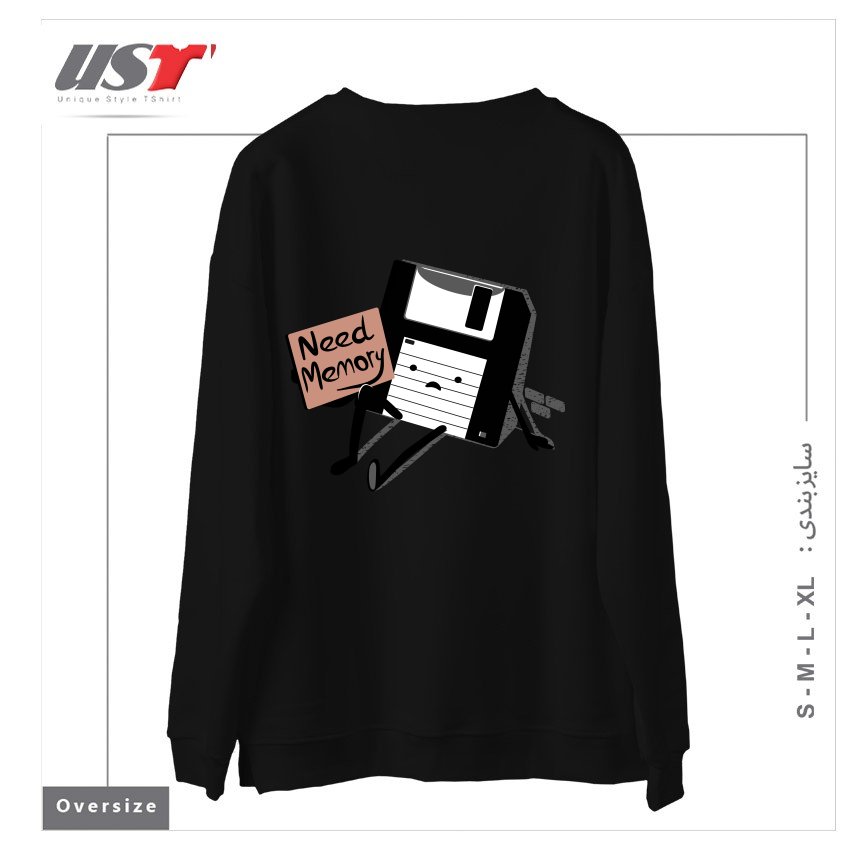 طرح NEED MEMORY سوییشرت اورسایزرنگ مشکی