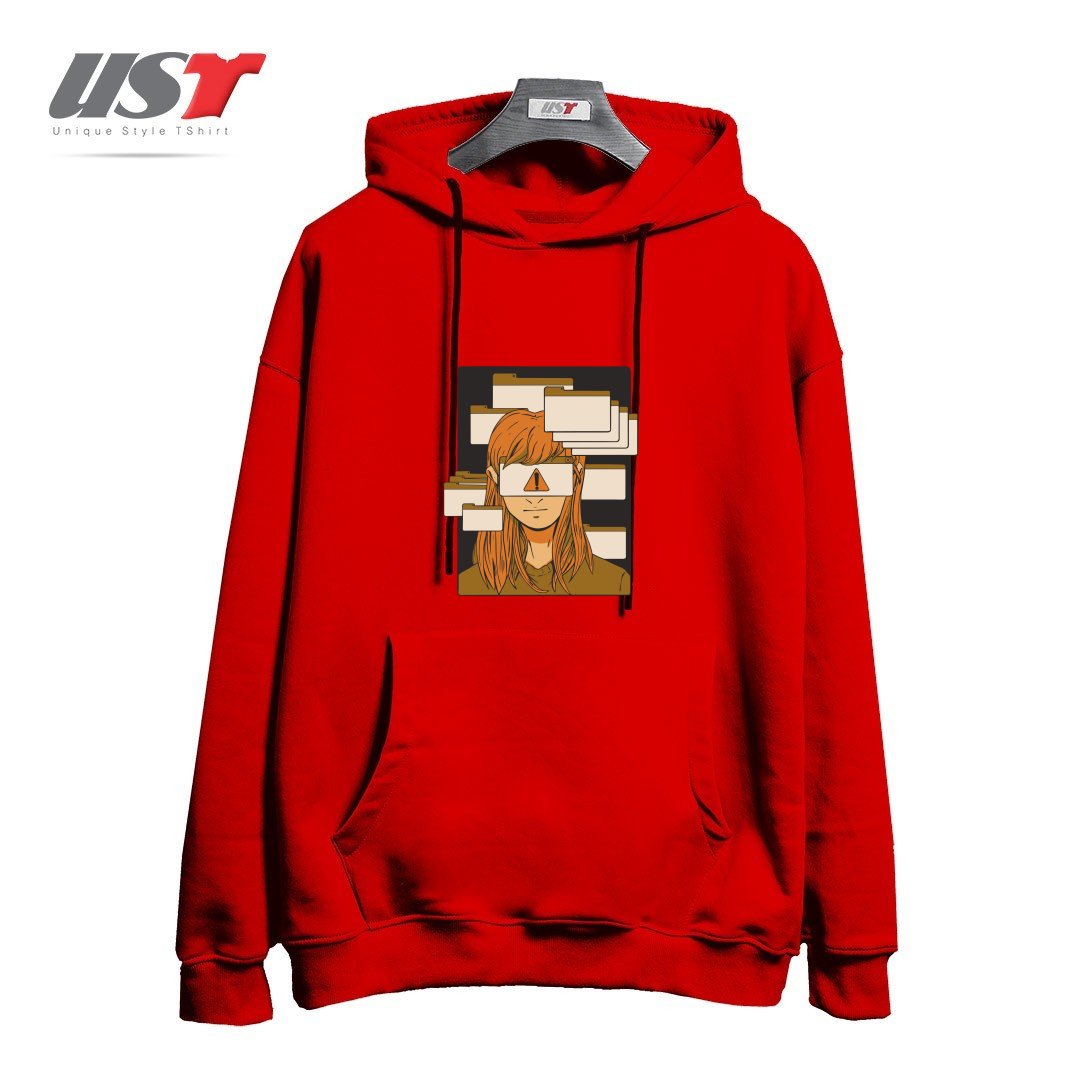 طرح WOMAN WITH COMPUTER TABS  ADHD هودی اورسایزرنگ قرمز