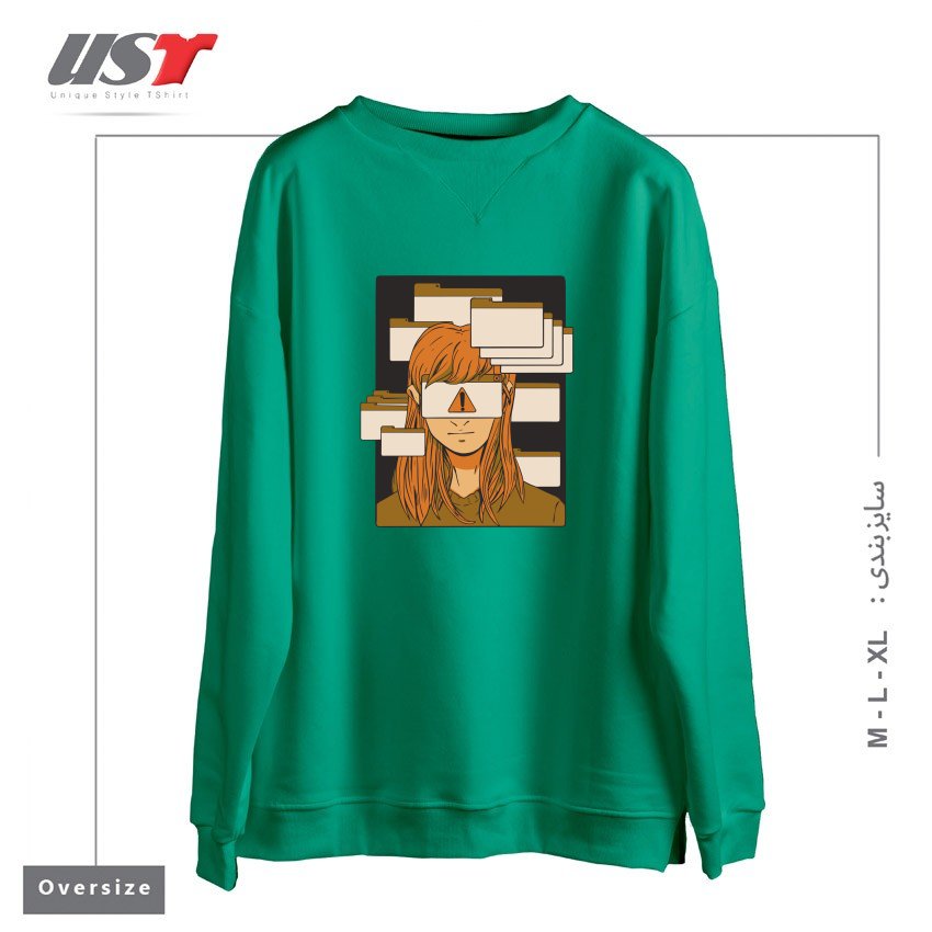 طرح WOMAN WITH COMPUTER TABS  ADHD سوییشرت اورسایزرنگ سبز سدری