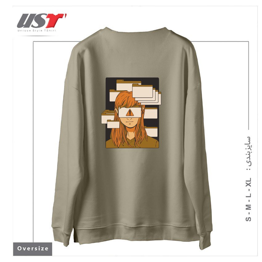 طرح WOMAN WITH COMPUTER TABS  ADHD سوییشرت اورسایزرنگ نخودی