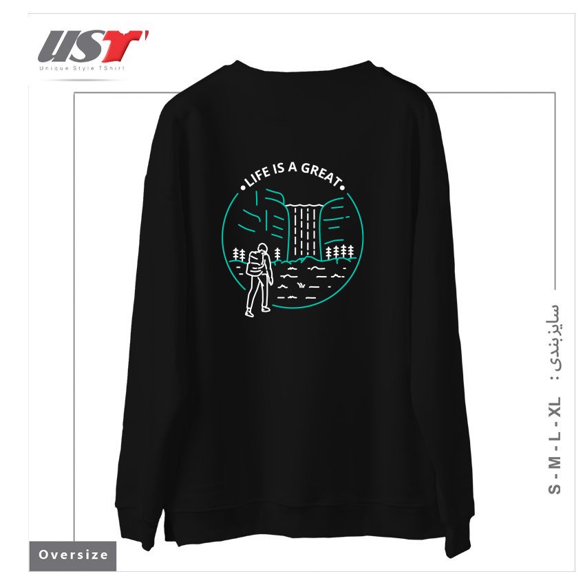 طرح ADVENTURE BACKPACKER سوییشرت اورسایزرنگ مشکی