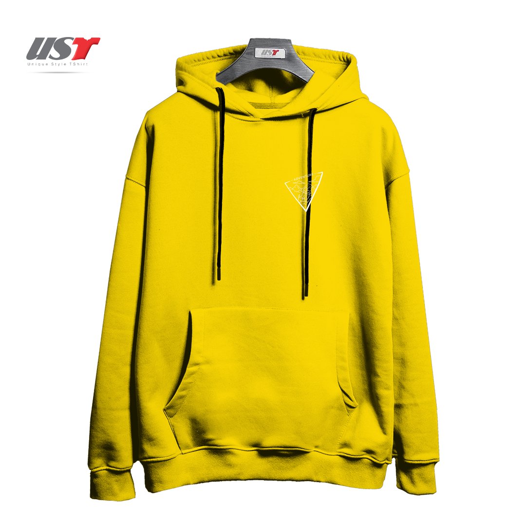 طرح ADVENTURE TRIANGLE هودی اورسایزرنگ زرد
