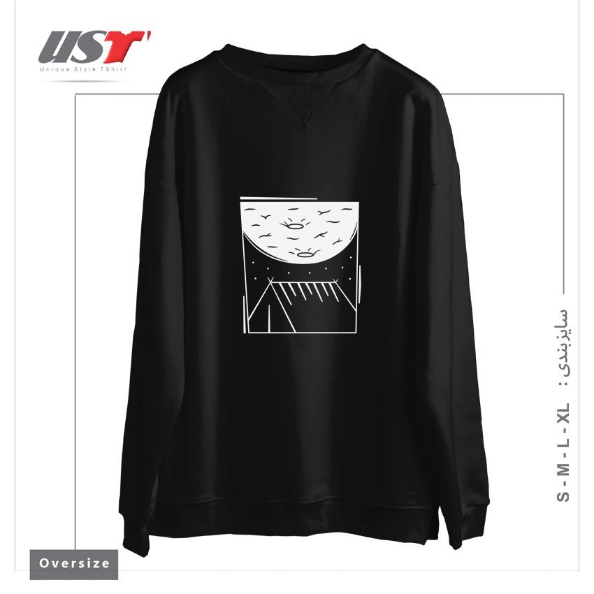 طرح CAMPING MOON سوییشرت اورسایزرنگ مشکی