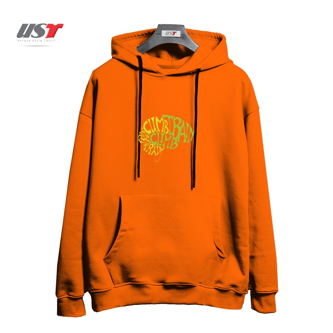 طرح CLIMB TRAIN BRAIN هودی اورسایزرنگ نارنجی