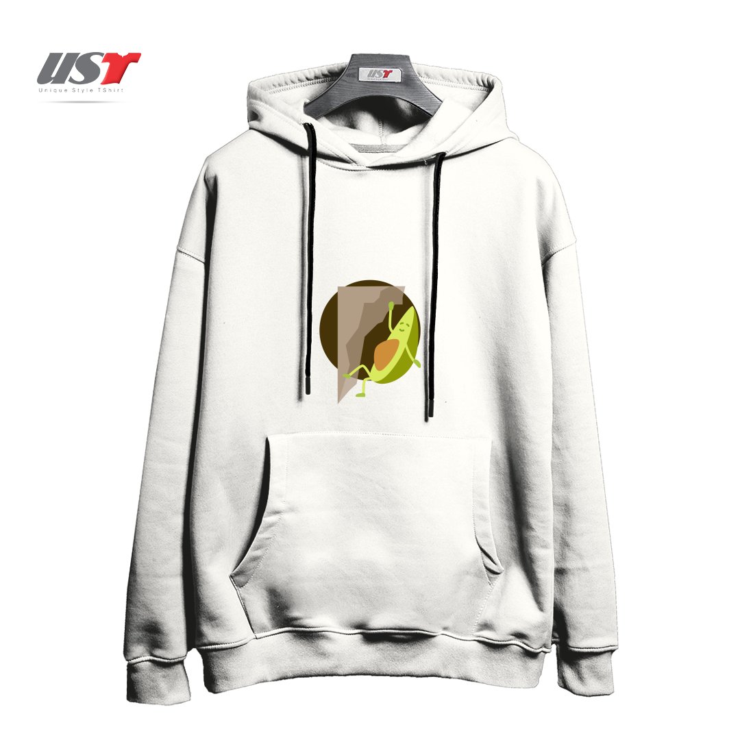 طرح CLIMBING AVOCADO هودی اورسایزرنگ سفید