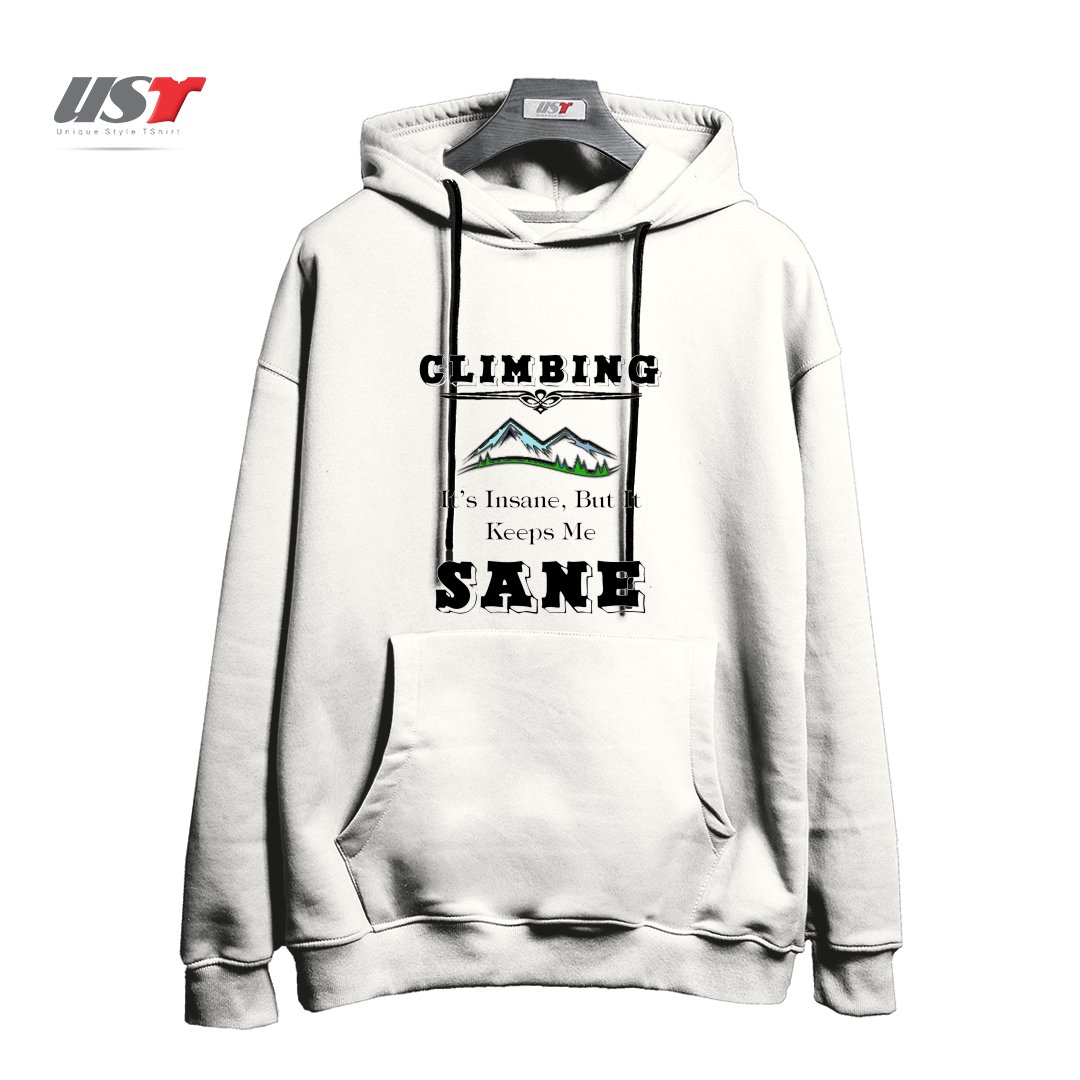 طرح CLIMBING KEEPS ME SANE هودی اورسایزرنگ سفید