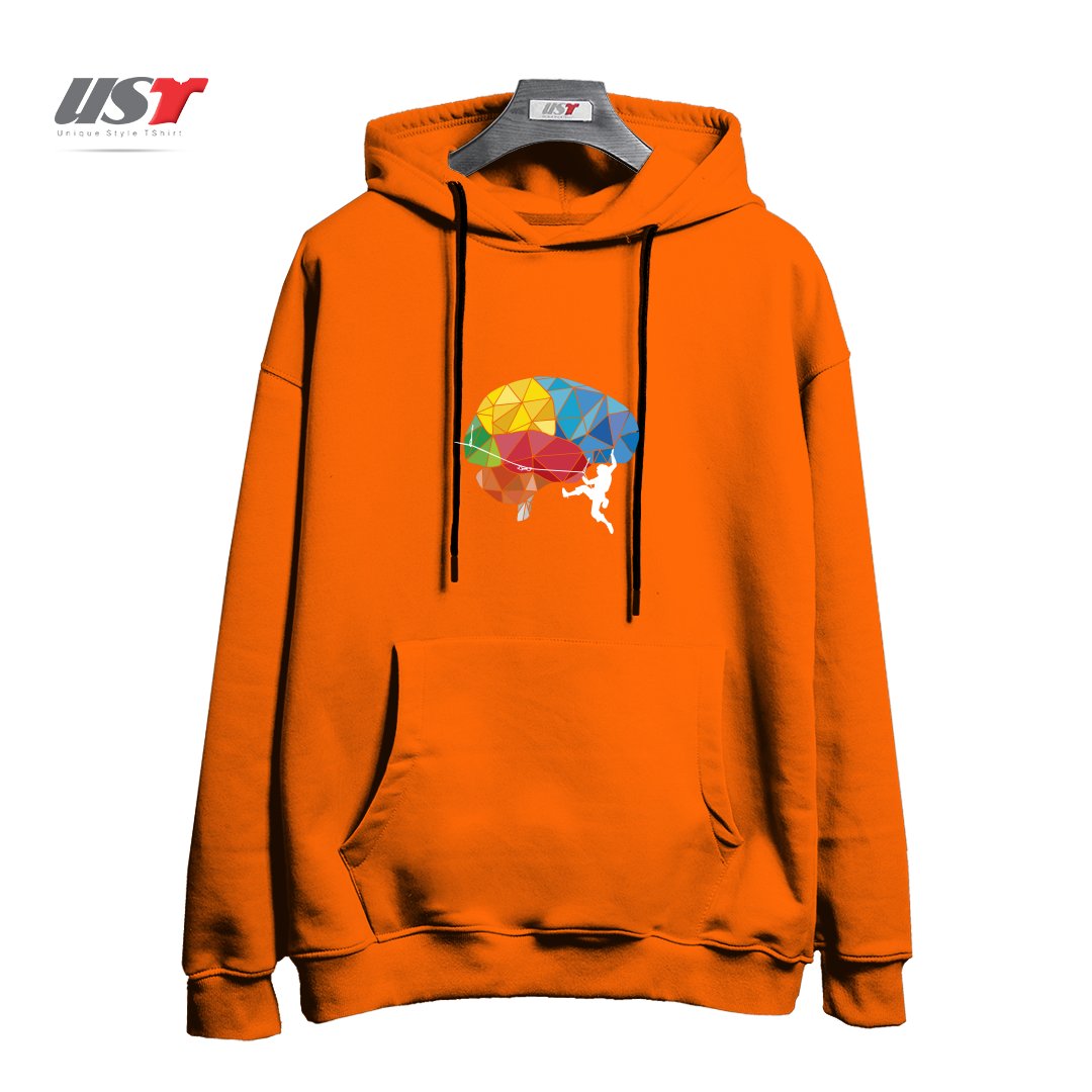 طرح CLIMBING ON THE BRAIN هودی اورسایزرنگ نارنجی