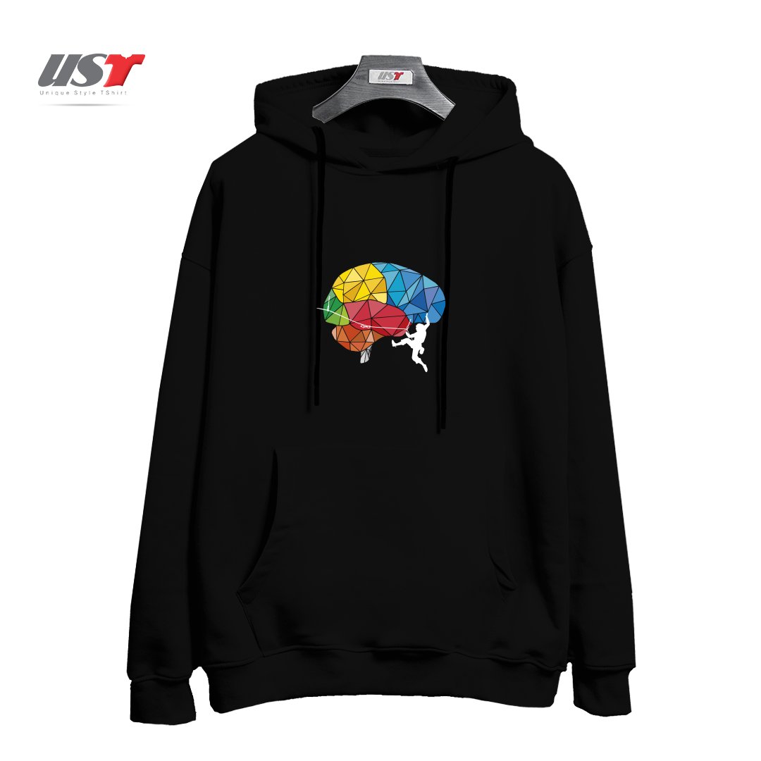 طرح CLIMBING ON THE BRAIN هودی اورسایزرنگ مشکی