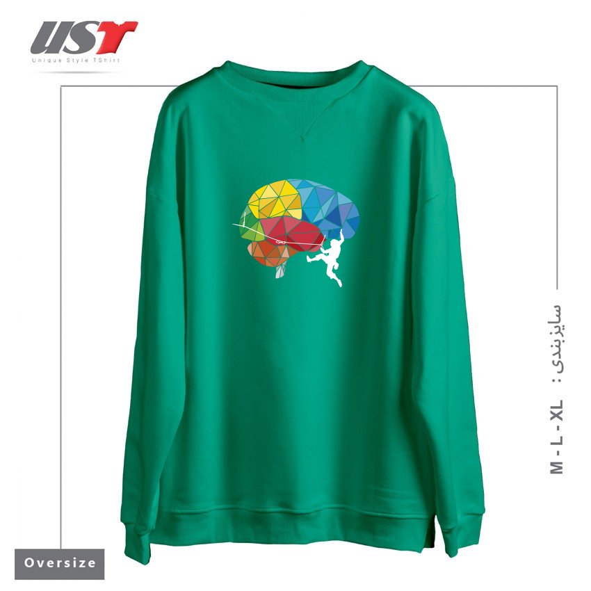 طرح CLIMBING ON THE BRAIN سوییشرت اورسایزرنگ سبز سدری