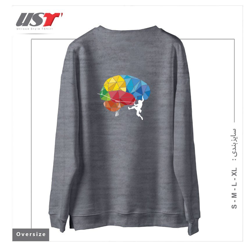 طرح CLIMBING ON THE BRAIN سوییشرت اورسایزرنگ طوسی ملانژ