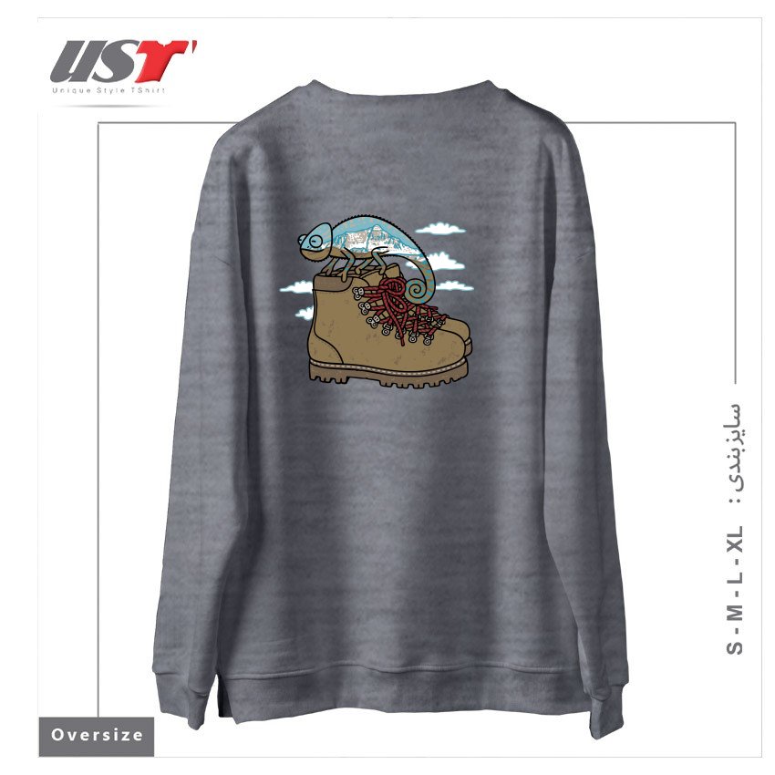 طرح CLIMBING سوییشرت اورسایزرنگ طوسی ملانژ