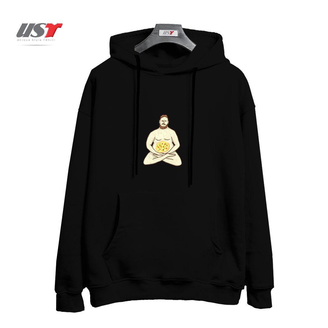 طرح YOGA PIZZA هودی اورسایزرنگ مشکی