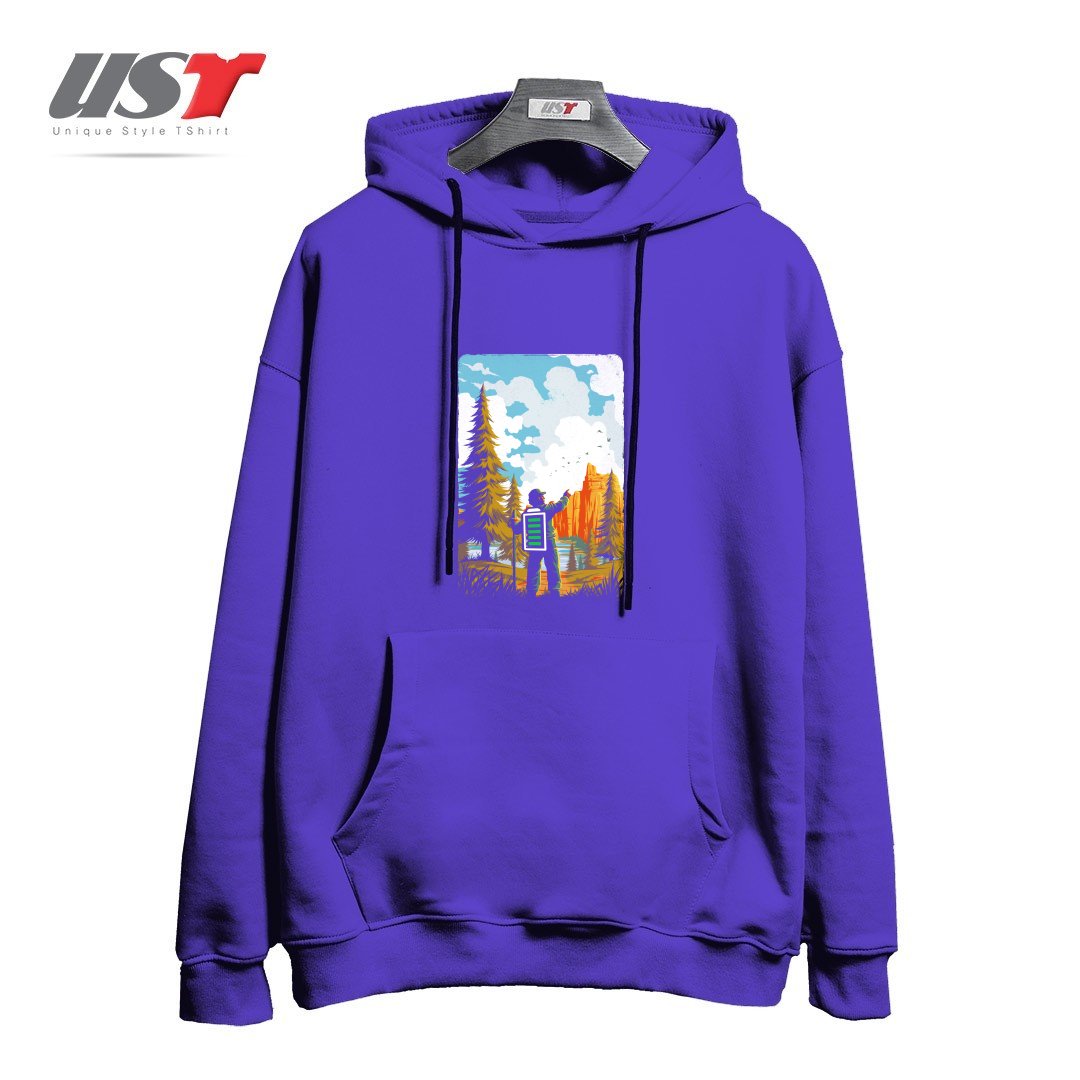 طرح HIKING RECHARGING IN NATURE OUTDOOR BATTERY2121 هودی اورسایزرنگ بنفش