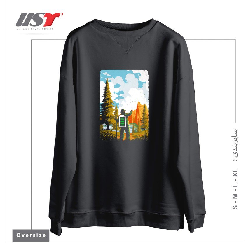 سوییشرت اورسایز طرح HIKING RECHARGING IN NATURE OUTDOOR BATTERY2121