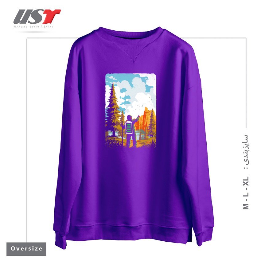 طرح HIKING RECHARGING IN NATURE OUTDOOR BATTERY2121 سوییشرت اورسایزرنگ بنفش