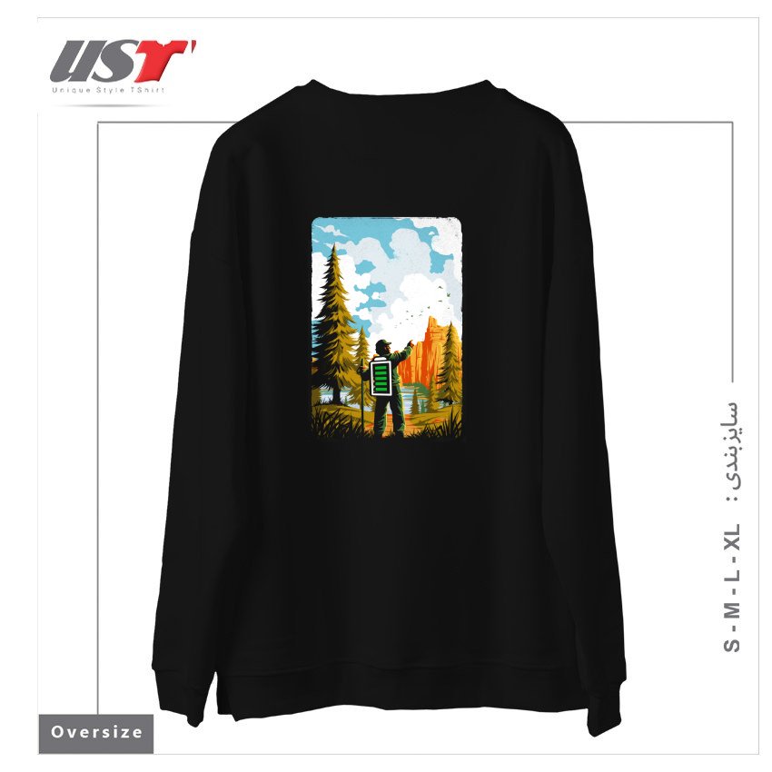 طرح HIKING RECHARGING IN NATURE OUTDOOR BATTERY2121 سوییشرت اورسایزرنگ مشکی