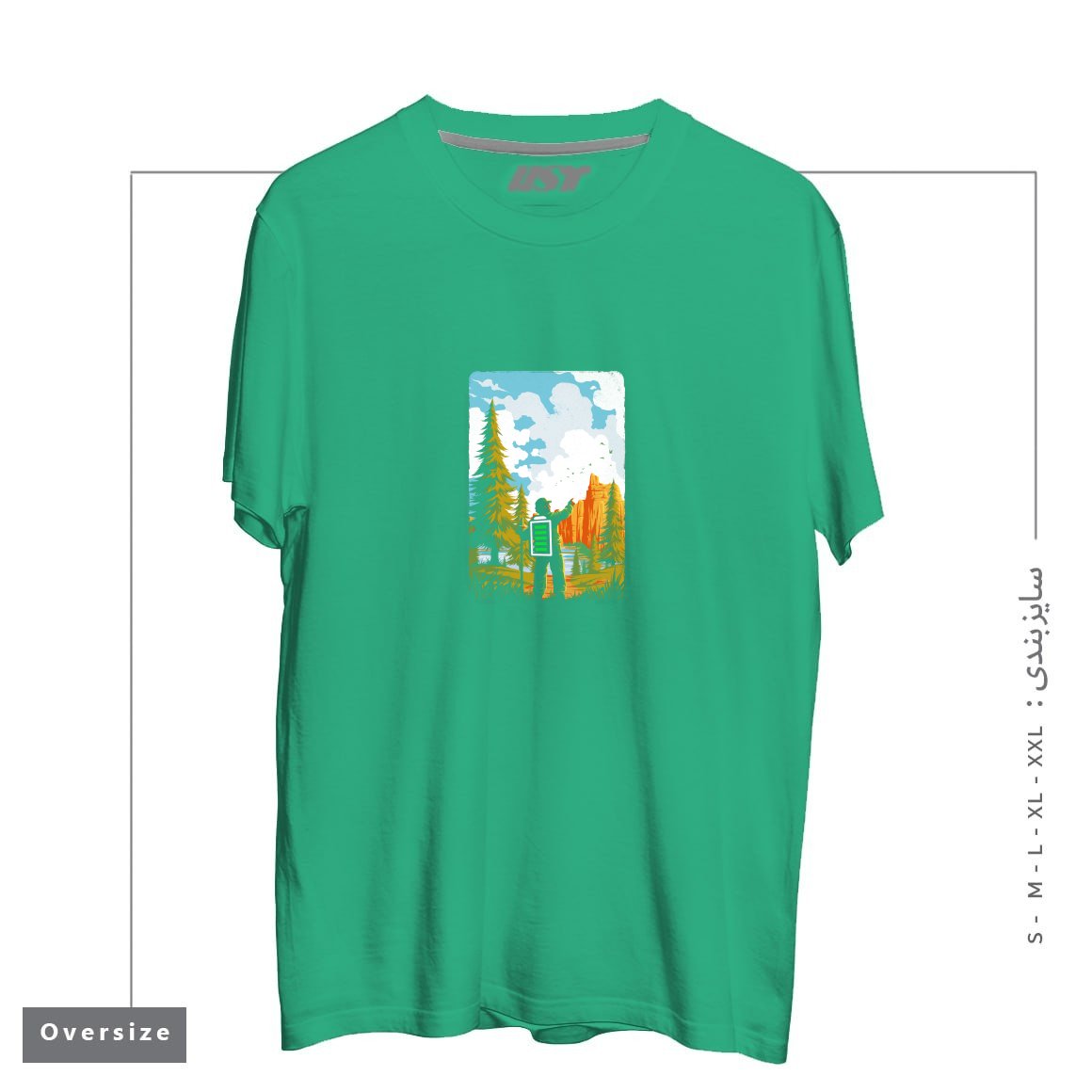 تیشرت اورسایز طرح HIKING RECHARGING IN NATURE OUTDOOR BATTERY2121