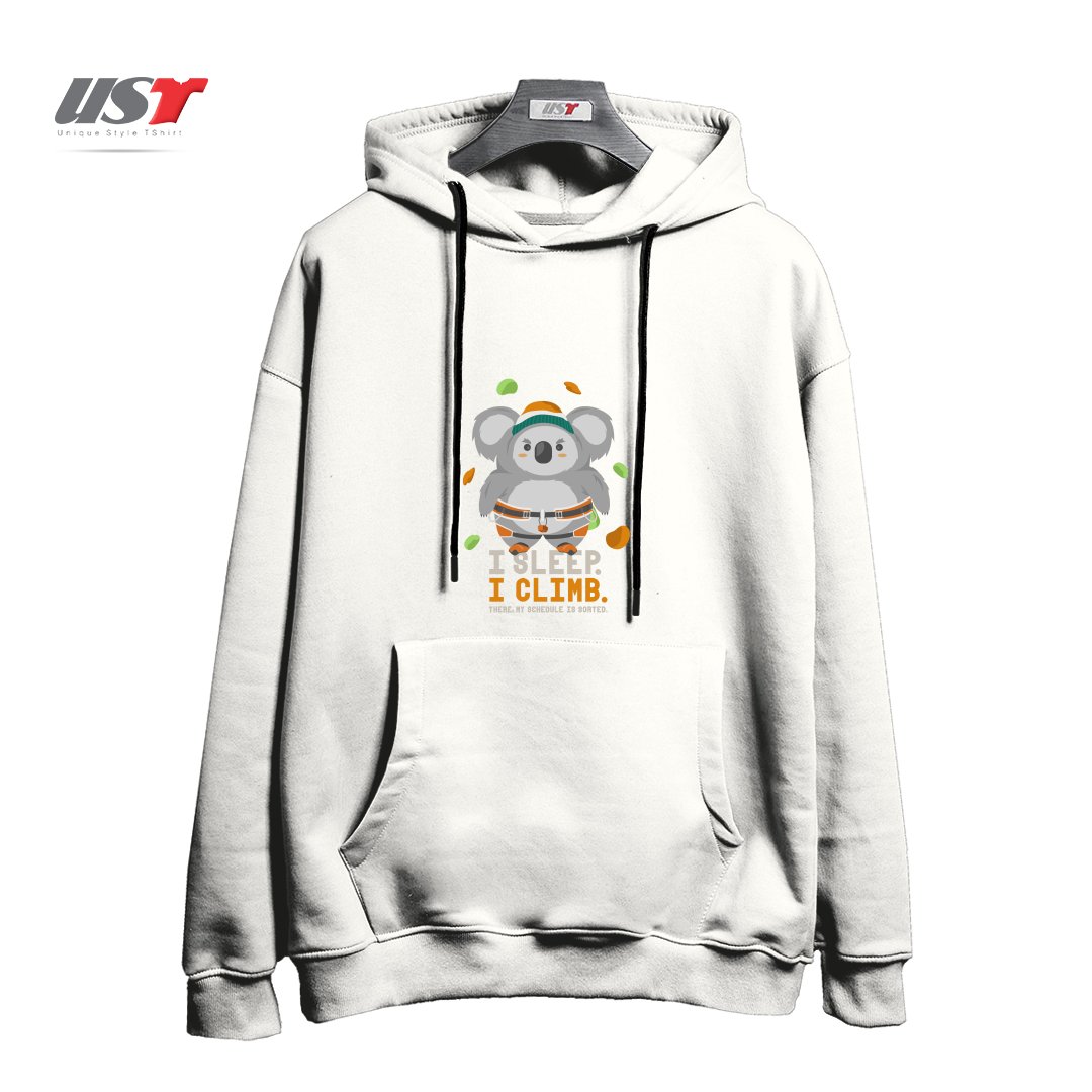 طرح I SLEEP. I CLIMB. هودی اورسایزرنگ سفید