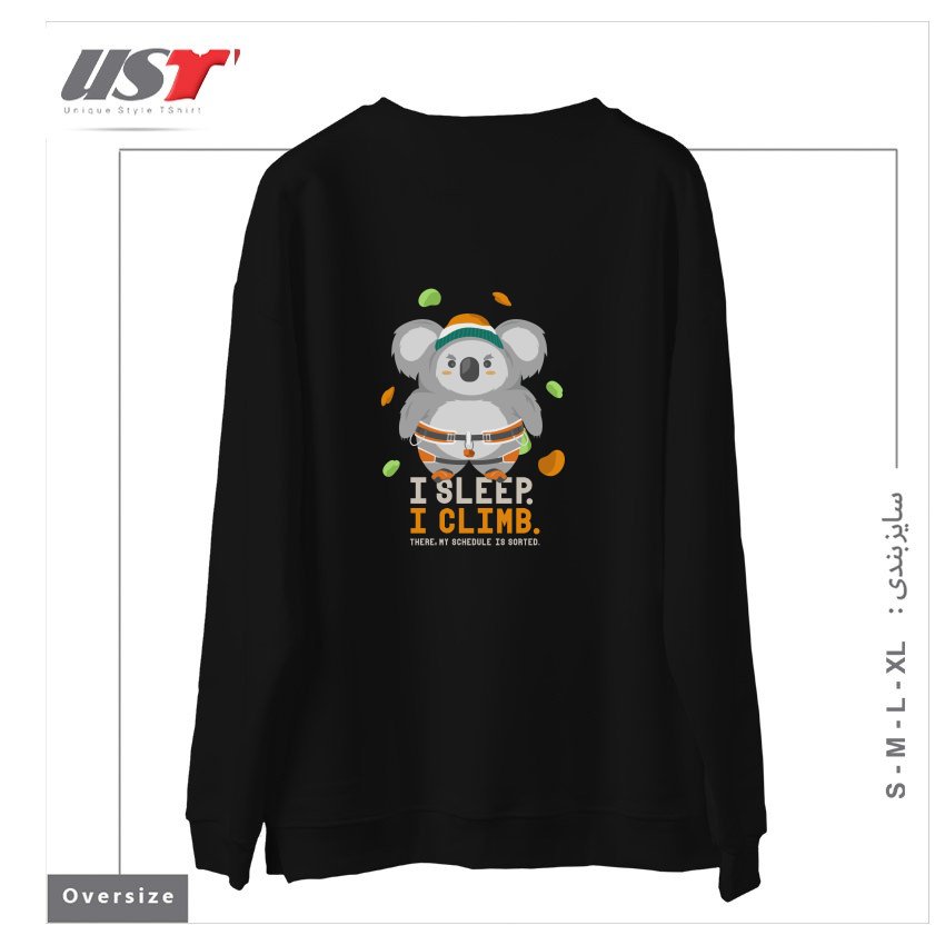 طرح I SLEEP. I CLIMB. سوییشرت اورسایزرنگ مشکی