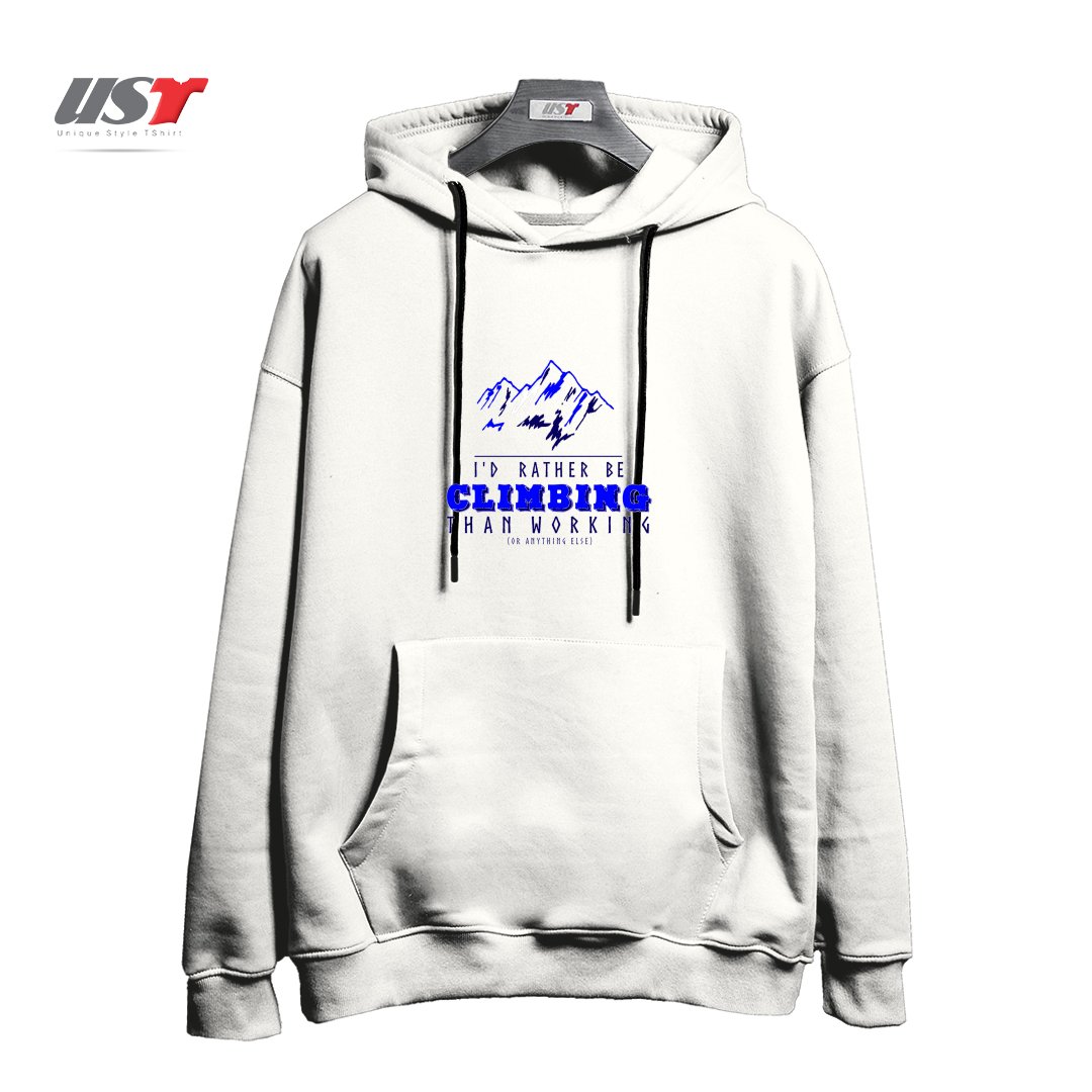 طرح I'D RATHER BE CLIMBING THAN WORKING هودی اورسایزرنگ سفید