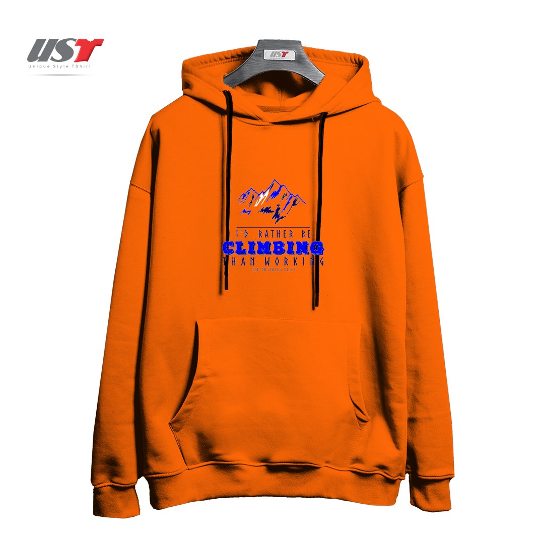 طرح I'D RATHER BE CLIMBING THAN WORKING هودی اورسایزرنگ نارنجی