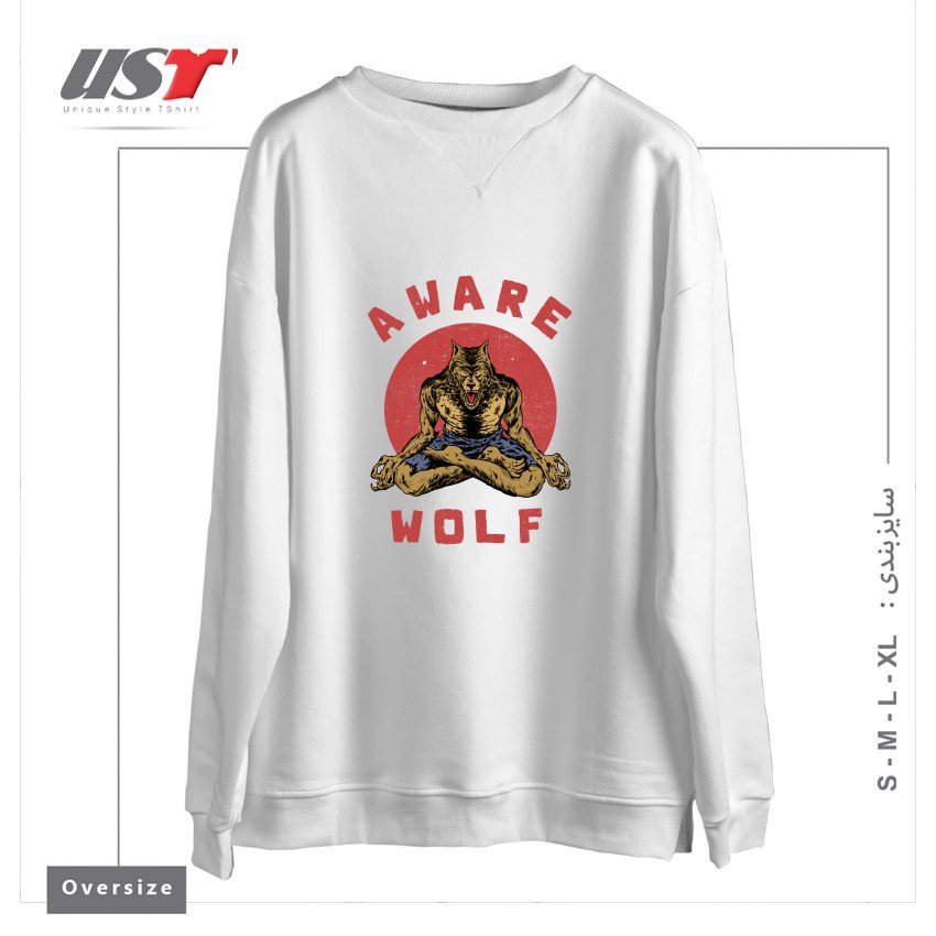 سوییشرت اورسایز طرح AWARE WOLF