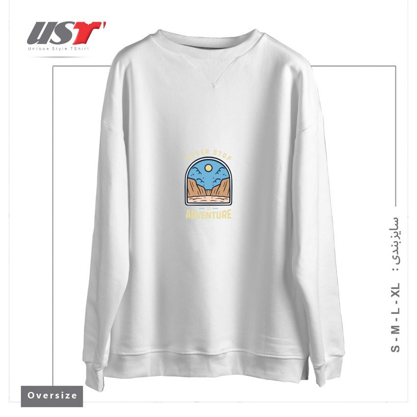طرح MOUNTAIN ADVENTURE VIEW ILLUSTRATION سوییشرت اورسایزرنگ سفید