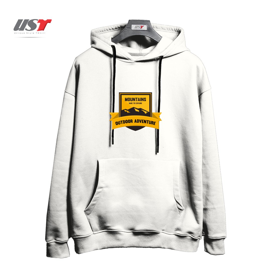 طرح MOUNTAINS DARE TO EXPLORE T-SHIRT هودی اورسایزرنگ سفید