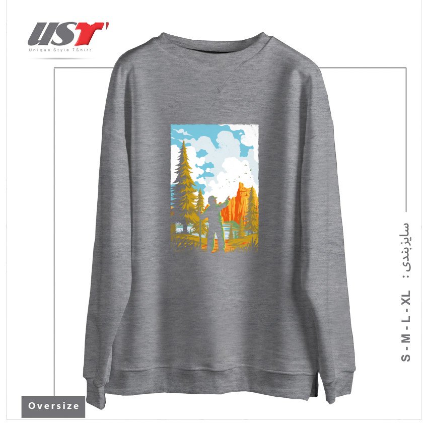 طرح NATIONAL PARK TRADITIONAL DESIGN1165415 سوییشرت اورسایزرنگ طوسی ملانژ