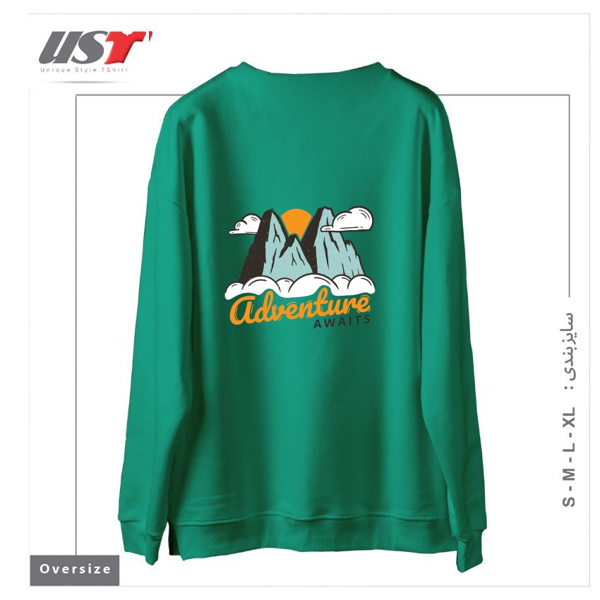 طرح NATURE - ADVENTURE AWAITS سوییشرت اورسایزرنگ سبز سدری