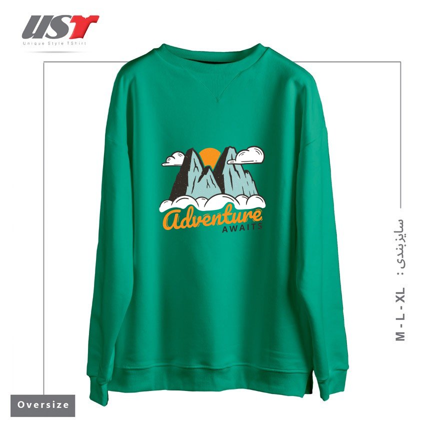 طرح NATURE - ADVENTURE AWAITS سوییشرت اورسایزرنگ سبز سدری