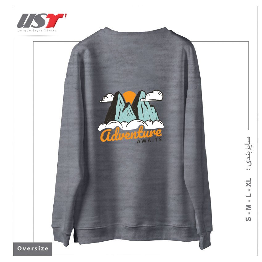 طرح NATURE - ADVENTURE AWAITS سوییشرت اورسایزرنگ طوسی ملانژ