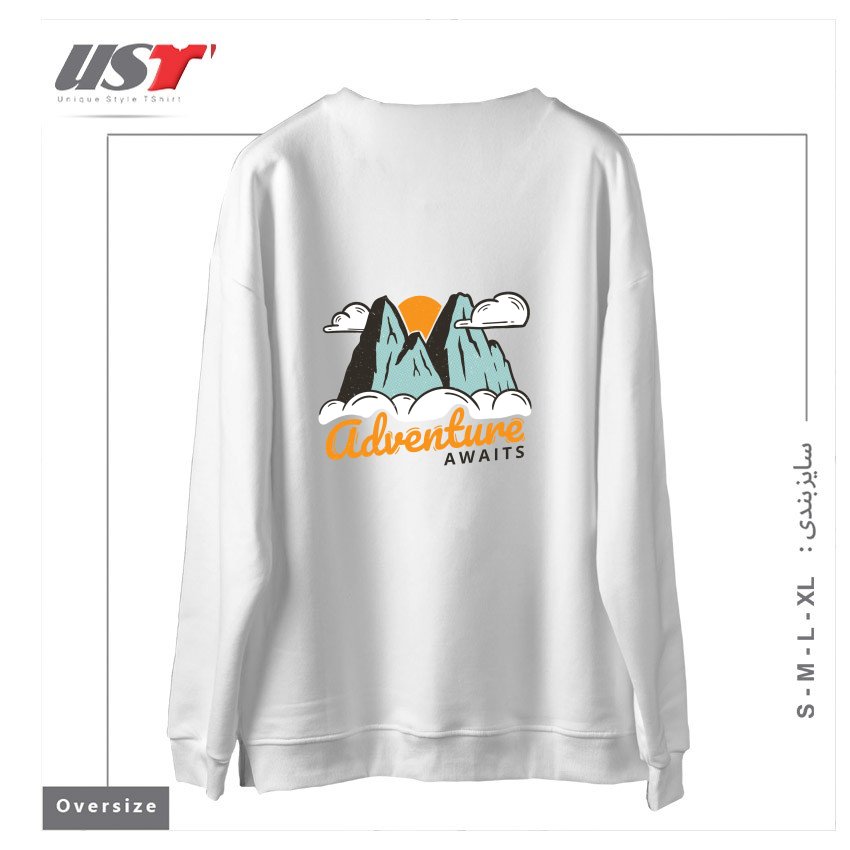 طرح NATURE - ADVENTURE AWAITS سوییشرت اورسایزرنگ سفید