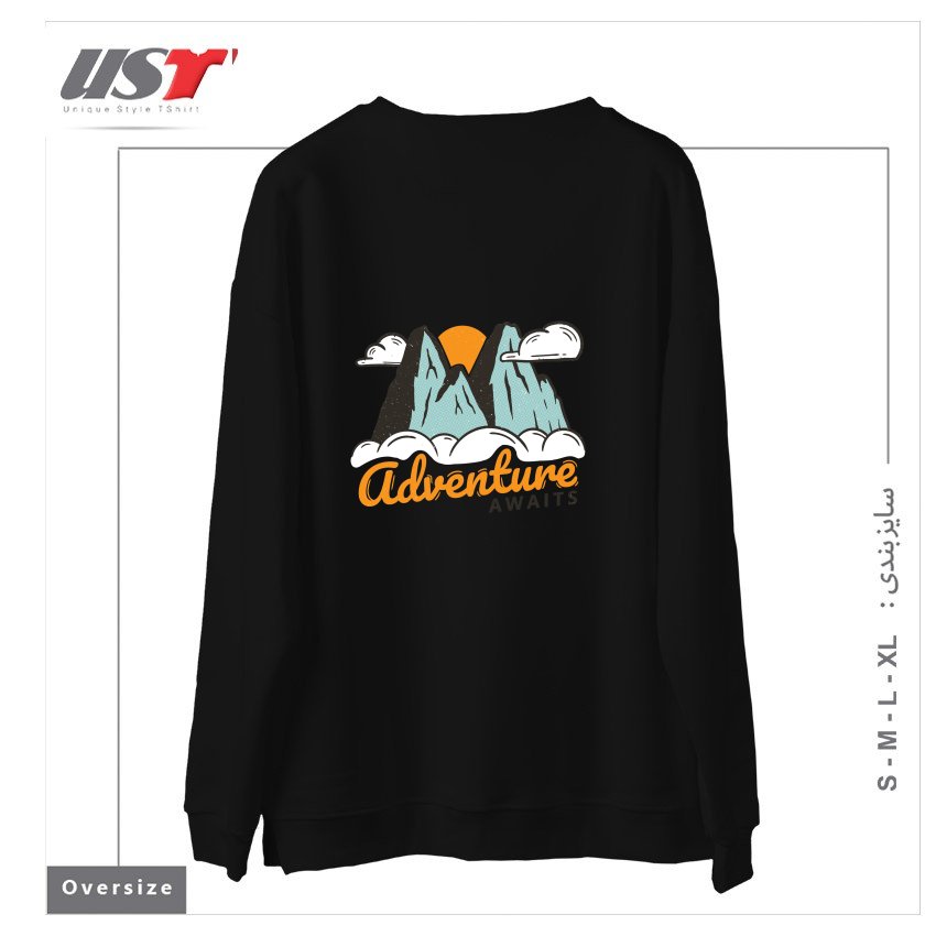 طرح NATURE - ADVENTURE AWAITS سوییشرت اورسایزرنگ مشکی