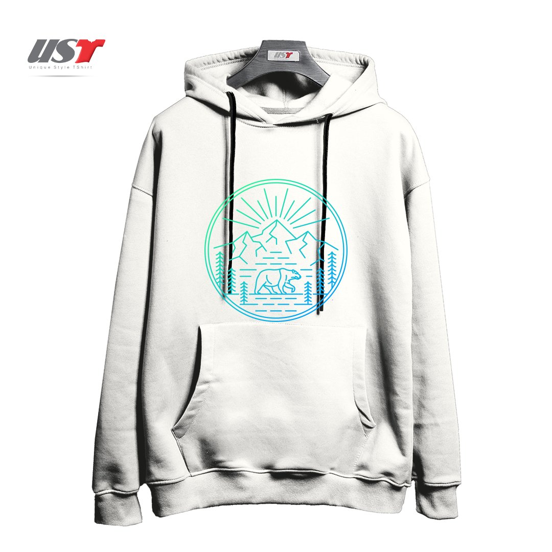 طرح WILDERNESS BEAR هودی اورسایزرنگ سفید